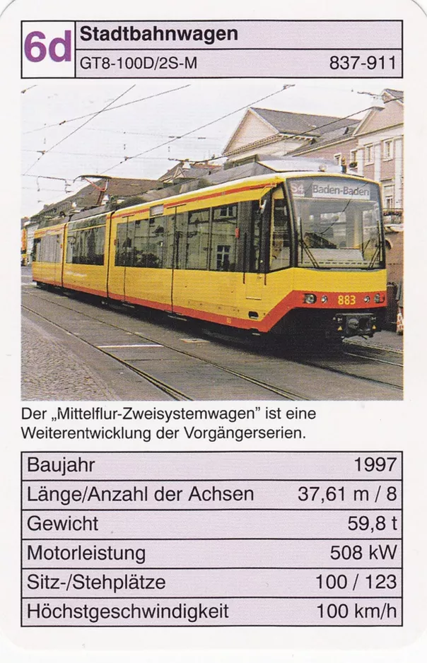 Spillekort: Karlsruhe regionallinje S4 med ledvogn 883 (2002)
