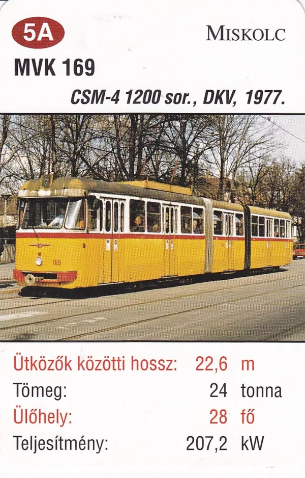 Spillekort: Miskolc sporvognslinje 2V med ledvogn 169 (2014)