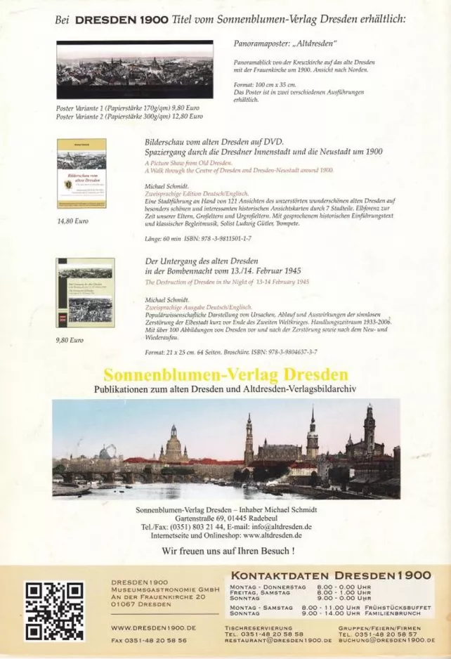 Spisekort: Dresden Museumsgastronomie Dresden 1900. Sidste side i spisekort (2015)