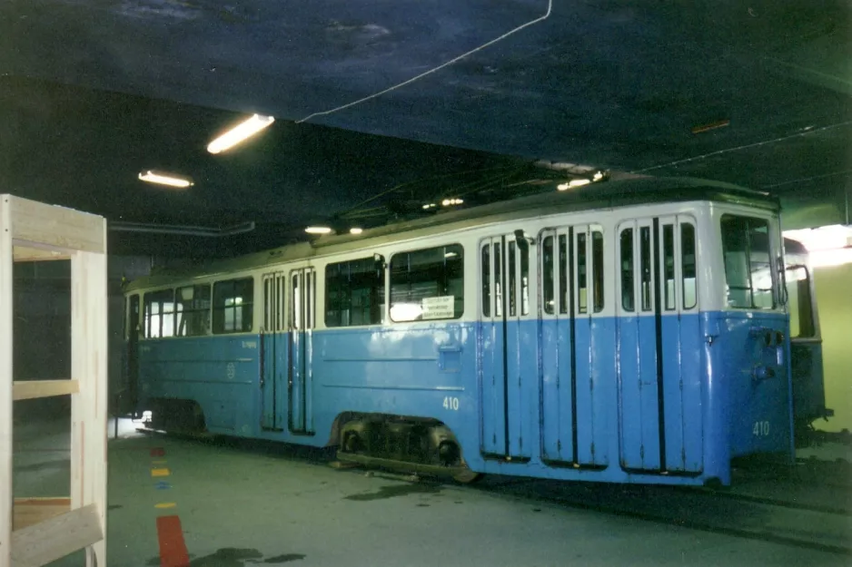 Stockholm motorvogn 410 på Spårvägsmuseet, Tegelviksgatan (1992)
