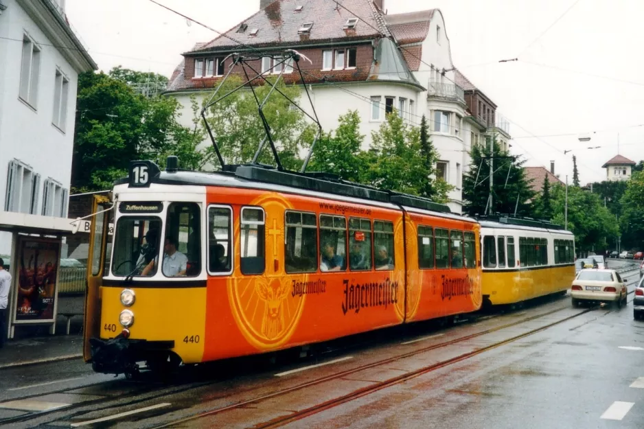 Stuttgart sporvognslinje 15 med ledvogn 440 ved Babenbad (2003)