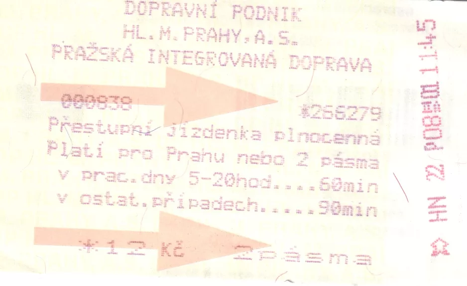 Timebillet til Dopravní podnik hlavního města Prahy (DPP), forsiden (2001)