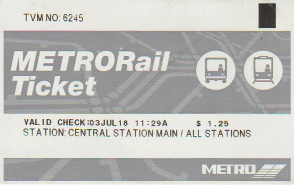 Timebillet til Metropolitan Transit Authority of Harris County (METROrail), forsiden (2018)