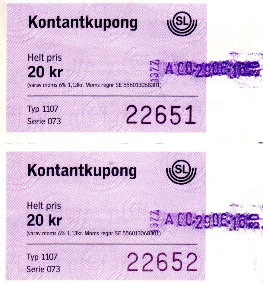 Timebillet til Storstockholms Lokaltrafik (SL), forsiden (2009)
