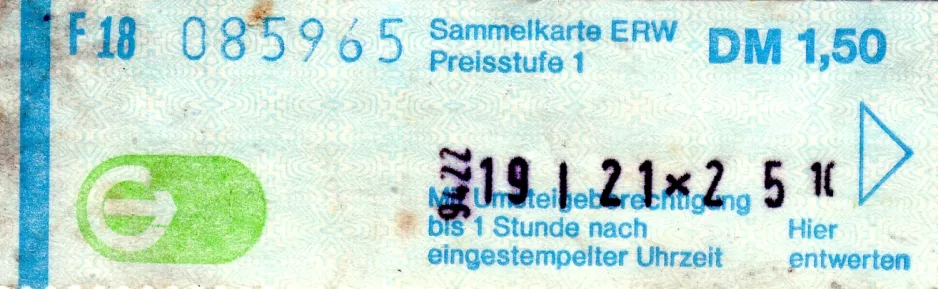 Timebillet til Üstra Hannoversche Verkehrsbetriebe, forsiden (1986)