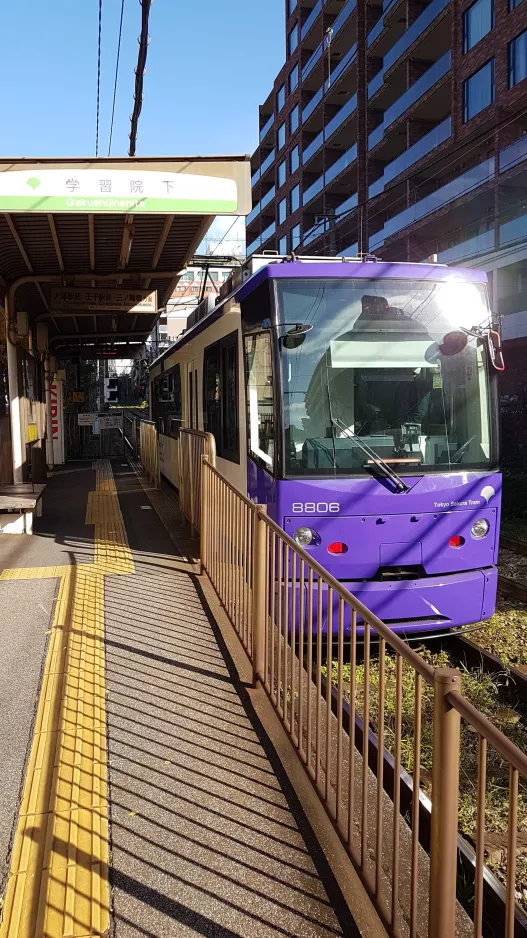Tokyo Toei Streetcar Arakawa Line med motorvogn 8806 ved Gakushuinshita (2017)