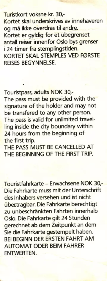 Touristkort: Oslo , bagsiden (1987)