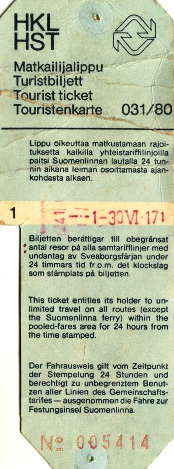Touristkort til Kaupunkiliikenne / Stadstrafik, forsiden (1980)
