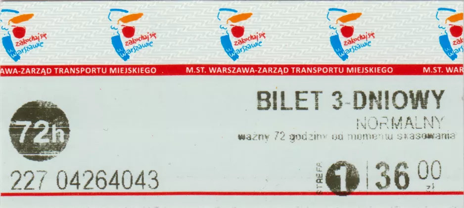 Touristkort til Warszawki Transport Publiczny (WTP), forsiden (2018)