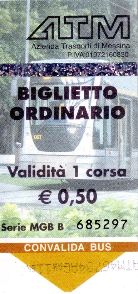 Voksenbillet til Azienda Trasporti Messina (ATM), forsiden (2009)