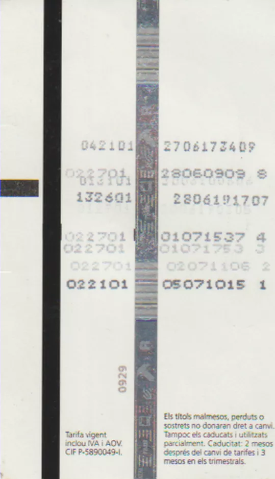 Voksenbillet til El Tram, bagsiden (2019)
