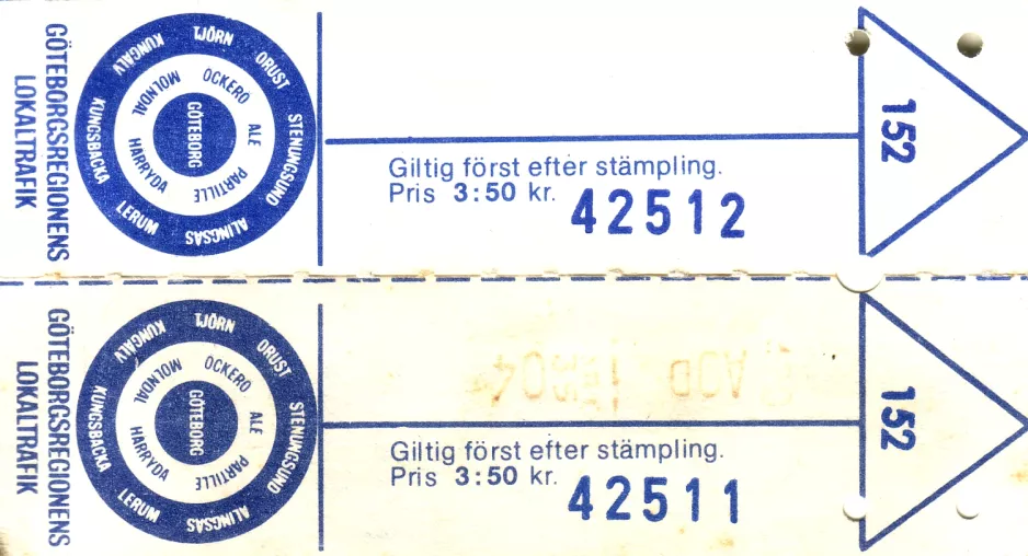 Voksenbillet til Göteborgs Spårvägar (GS), forsiden (1986)