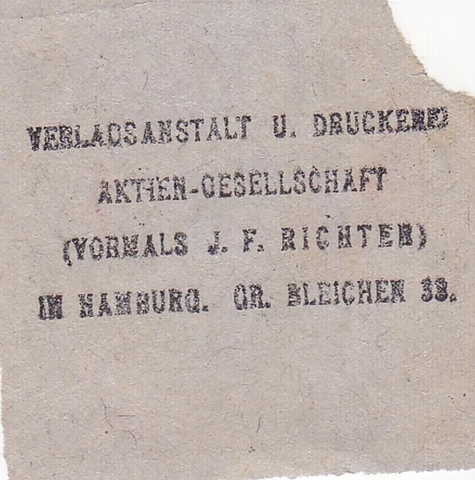 Voksenbillet til Hamburger Hochbahn (HHA), bagsiden W t (1920)