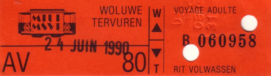 Voksenbillet til Sporvognsmuseet i Bruxelles (MSVB/MTUB) (1990)