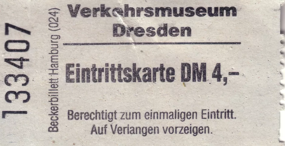 Voksenbillet til Verkehrsmuseum Dresden (VMD) (1996)