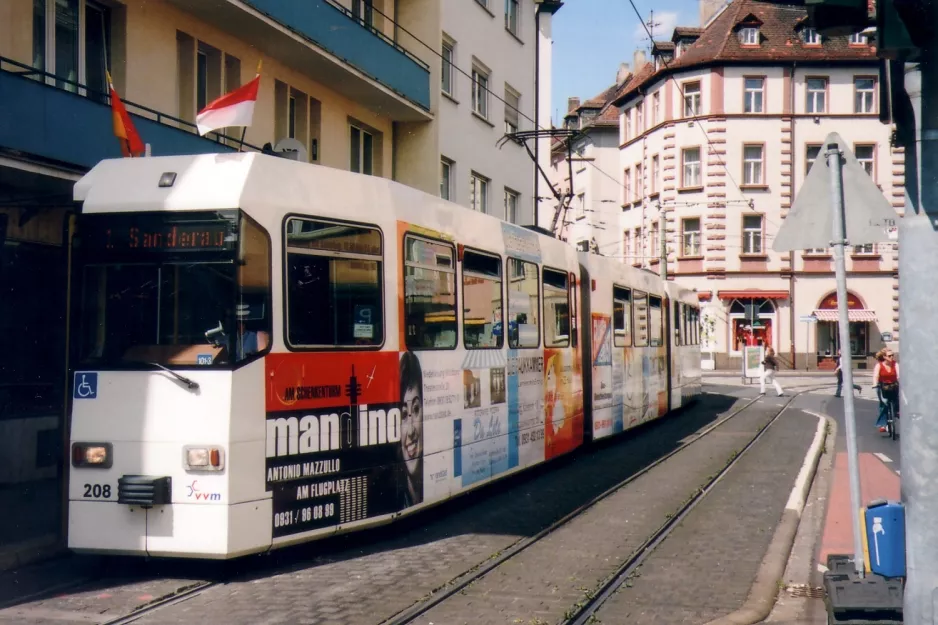 Würzburg ekstralinje 1 med ledvogn 208 ved Brücknerstraße (2007)