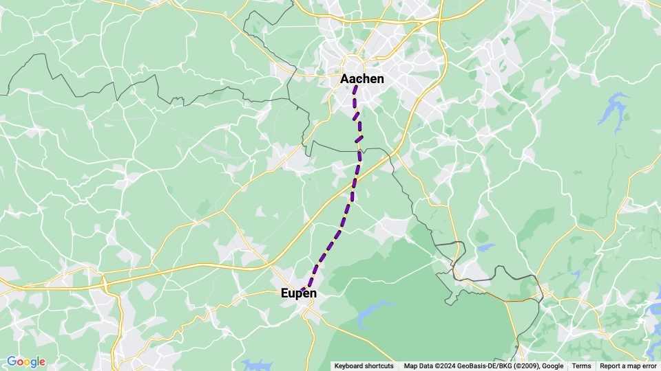 Aachen regionallinje 24: Aachen - Eupen linjekort