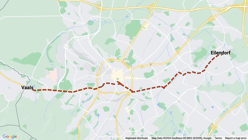Aachen sporvognslinje 12: Vaals - Eilendorf linjekort