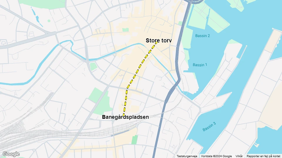 Aarhus hestesporvognslinje: Store torv - Banegårdspladsen linjekort