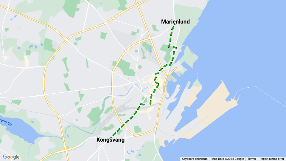 Aarhus sporvognslinje 2: Marienlund - Kongsvang linjekort