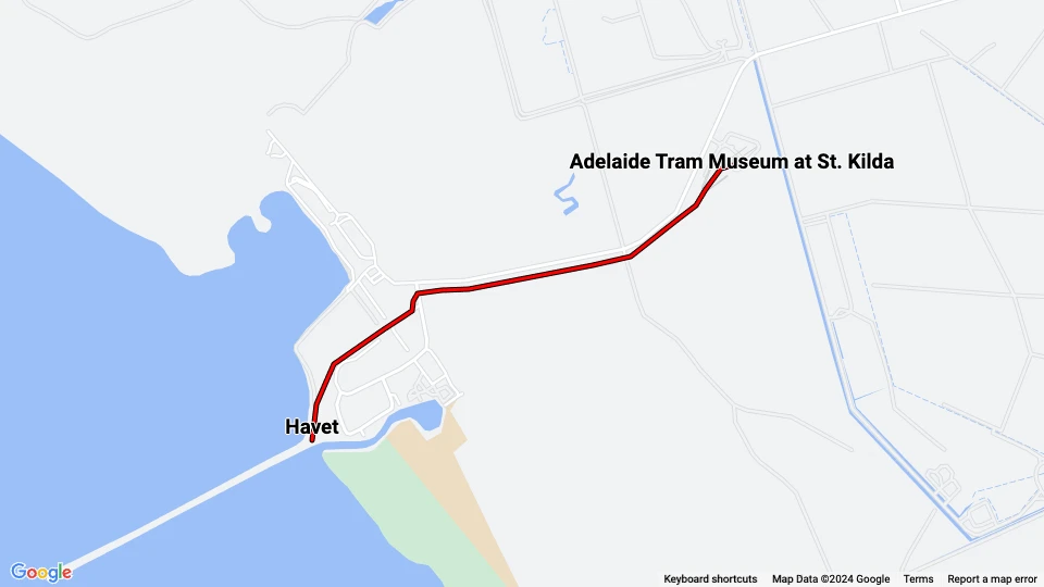Adelaide museumslinje: Adelaide Tram Museum at St. Kilda - Havet linjekort