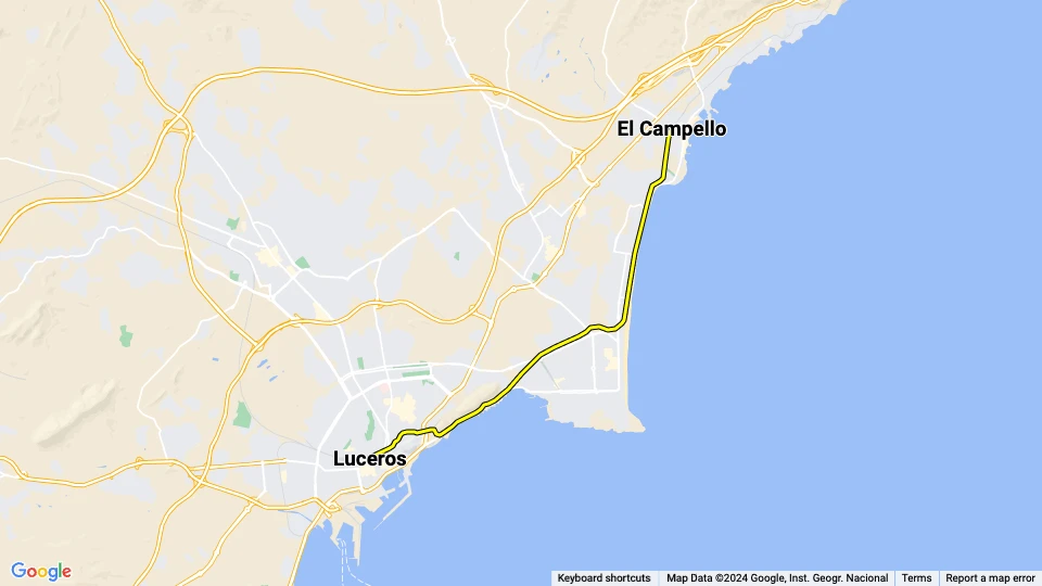 Alicante regionallinje L3: Luceros - El Campello linjekort