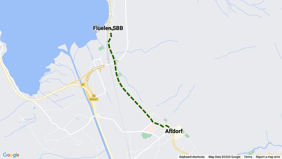 Altdorf regionallinje Altdorf-Flüelen: Flüelen SBB - Altdorf linjekort