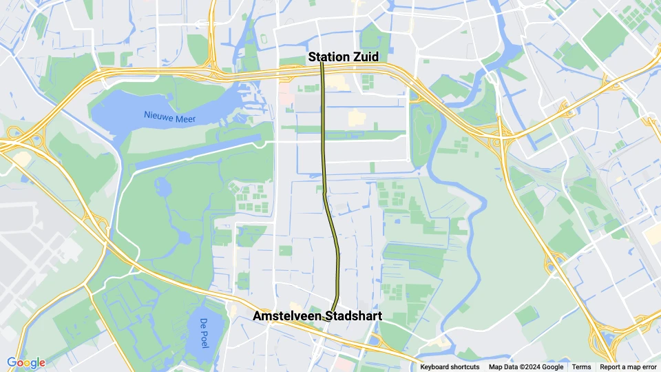 Amsterdam ekstralinje 6: Amstelveen Stadshart - Station Zuid linjekort