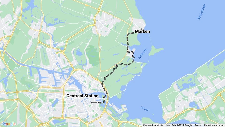 Amsterdam regionallinje B: Marken - Centraal Station linjekort