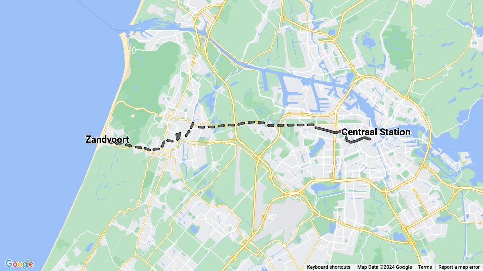 Amsterdam regionallinje M: Zandvoort - Centraal Station linjekort