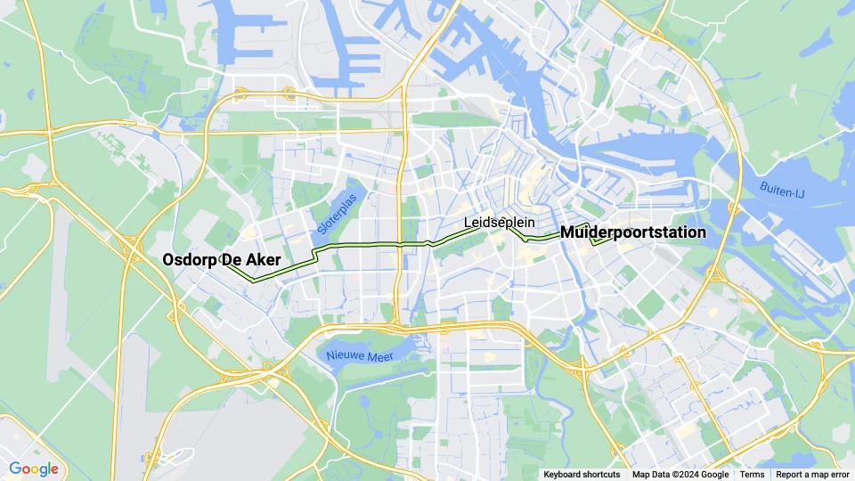 Amsterdam sporvognslinje 1: Muiderpoortstation - Osdorp De Aker linjekort