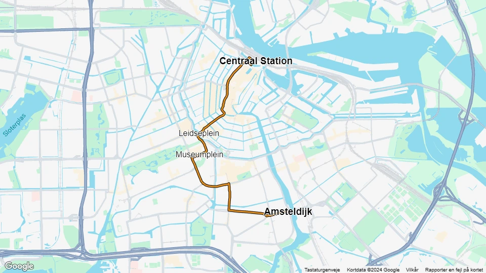 Amsterdam sporvognslinje 12: Centraal Station - Amsteldijk linjekort