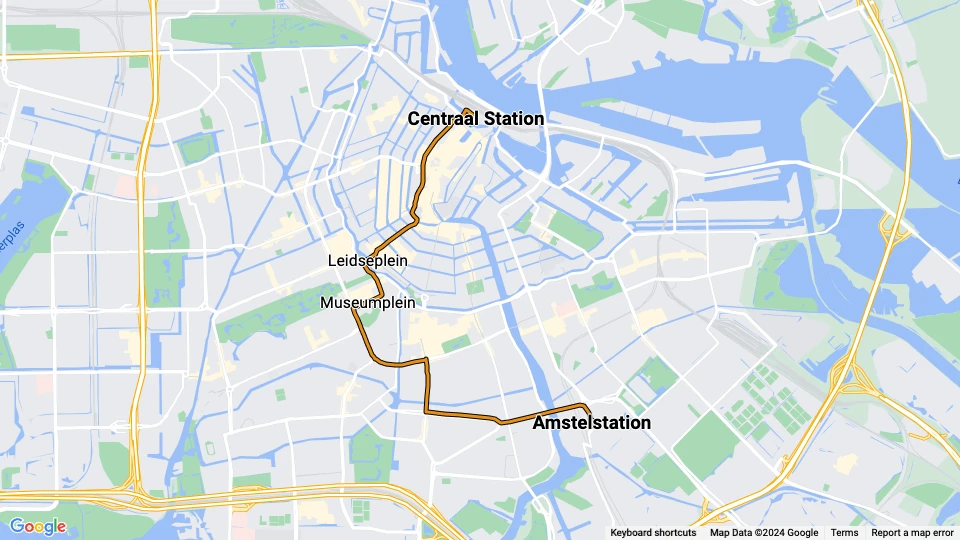 Amsterdam sporvognslinje 12: Centraal Station - Amstelstation linjekort