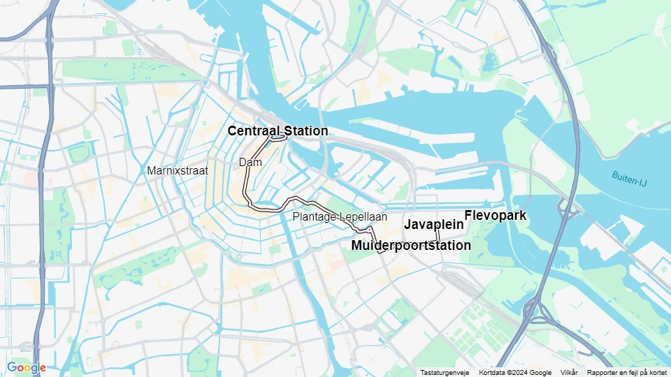 Amsterdam sporvognslinje 14: Centraal Station - Javaplein linjekort