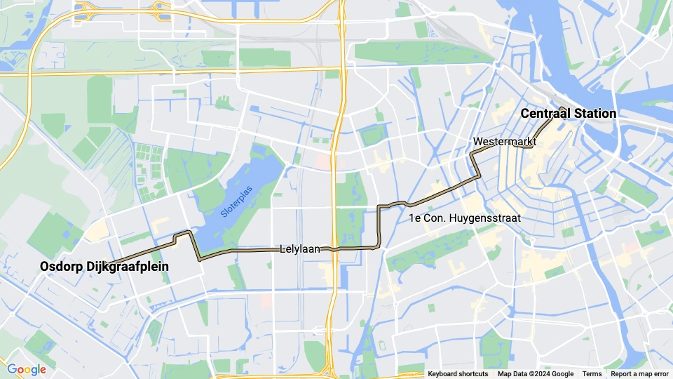 Amsterdam sporvognslinje 17: Centraal Station - Osdorp Dijkgraafplein linjekort