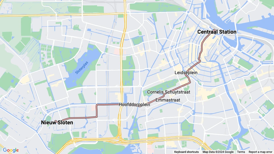 Amsterdam sporvognslinje 2: Centraal Station - Nieuw Sloten linjekort
