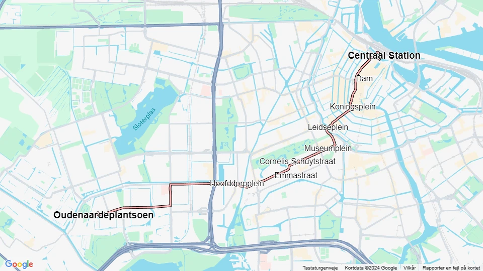 Amsterdam sporvognslinje 2: Centraal Station - Oudenaardeplantsoen linjekort