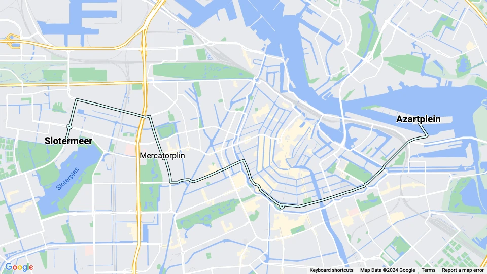 Amsterdam sporvognslinje 7: Slotermeer - Azartplein linjekort