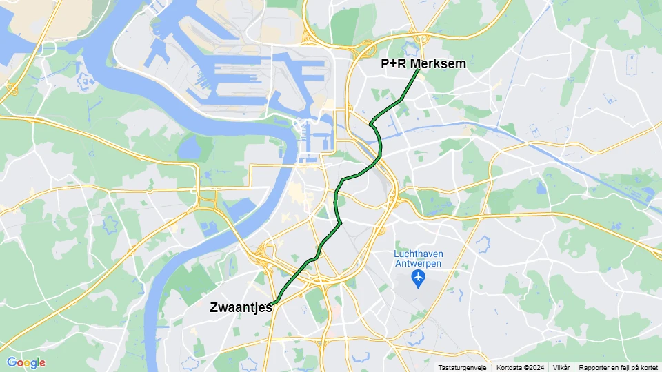 Antwerpen sporvognslinje 2: Zwaantjes - P+R Merksem linjekort