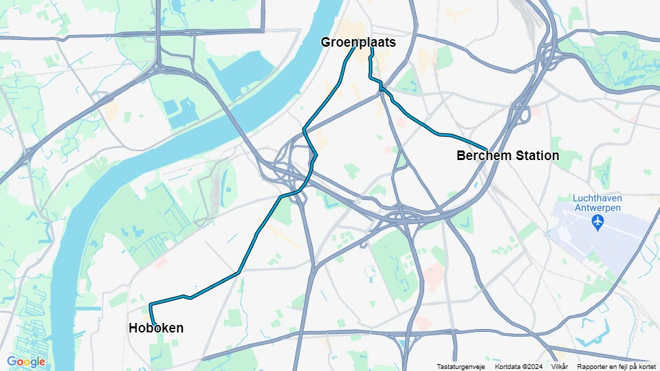 Antwerpen sporvognslinje 4: Hoboken - Berchem Station linjekort