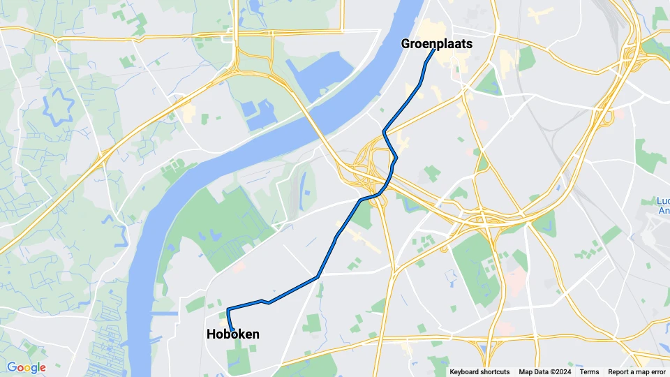Antwerpen sporvognslinje 4: Hoboken - Groenplaats linjekort