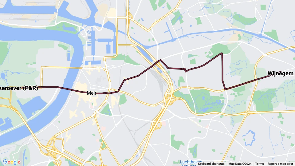 Antwerpen sporvognslinje 5: Linkeroever (P&R) - Wijnegem linjekort
