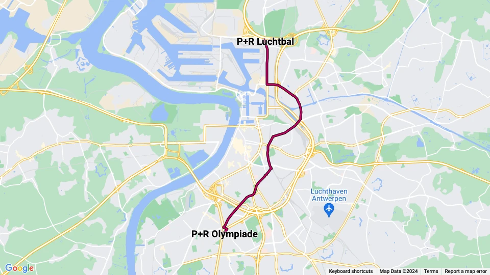 Antwerpen sporvognslinje 6: P+R Olympiade - P+R Luchtbal linjekort