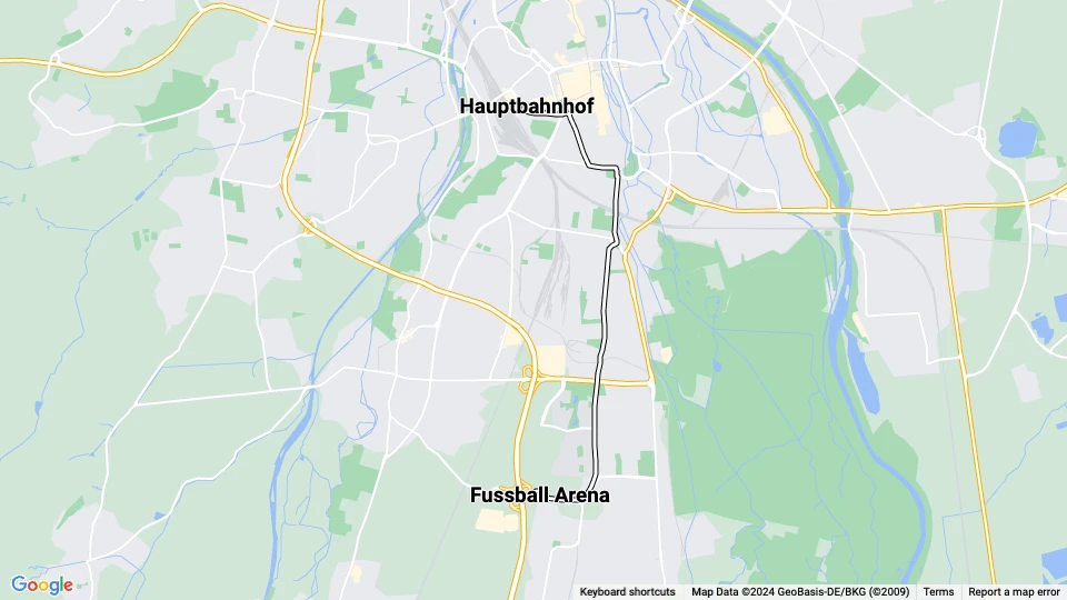 Augsburg lejlighedslinje 8: Hauptbahnhof - Fussball Arena linjekort