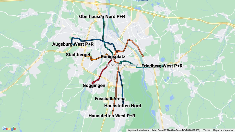 Augsburger Verkehrsgesellschaft (AVG) linjekort
