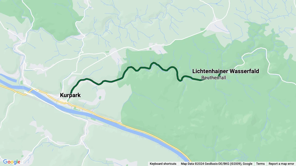Bad Schandau Kirnitzschtal 241: Kurpark - Lichtenhainer Wasserfald linjekort