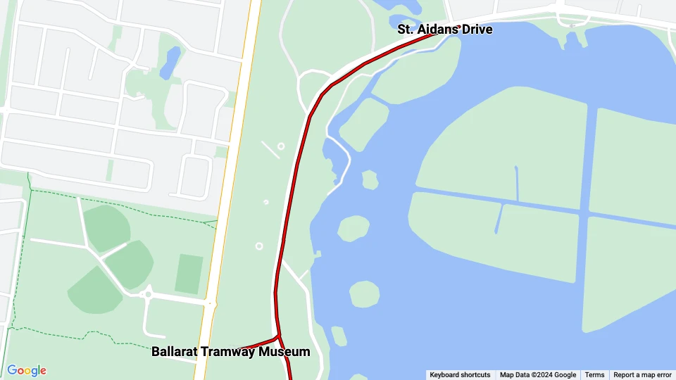 Ballarat museumslinje: Ballarat Tramway Museum - St. Aidans Drive linjekort