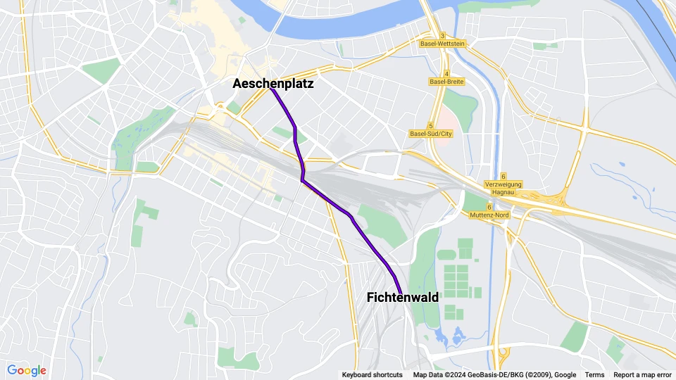 Basel Mode-Express: Aeschenplatz - Fichtenwald linjekort
