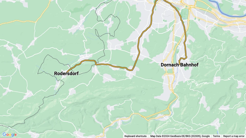 Basel sporvognslinje 10: Rodersdorf - Dornach Bahnhof linjekort
