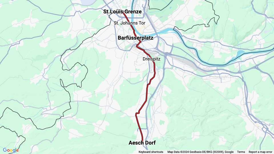 Basel sporvognslinje 11 linjekort